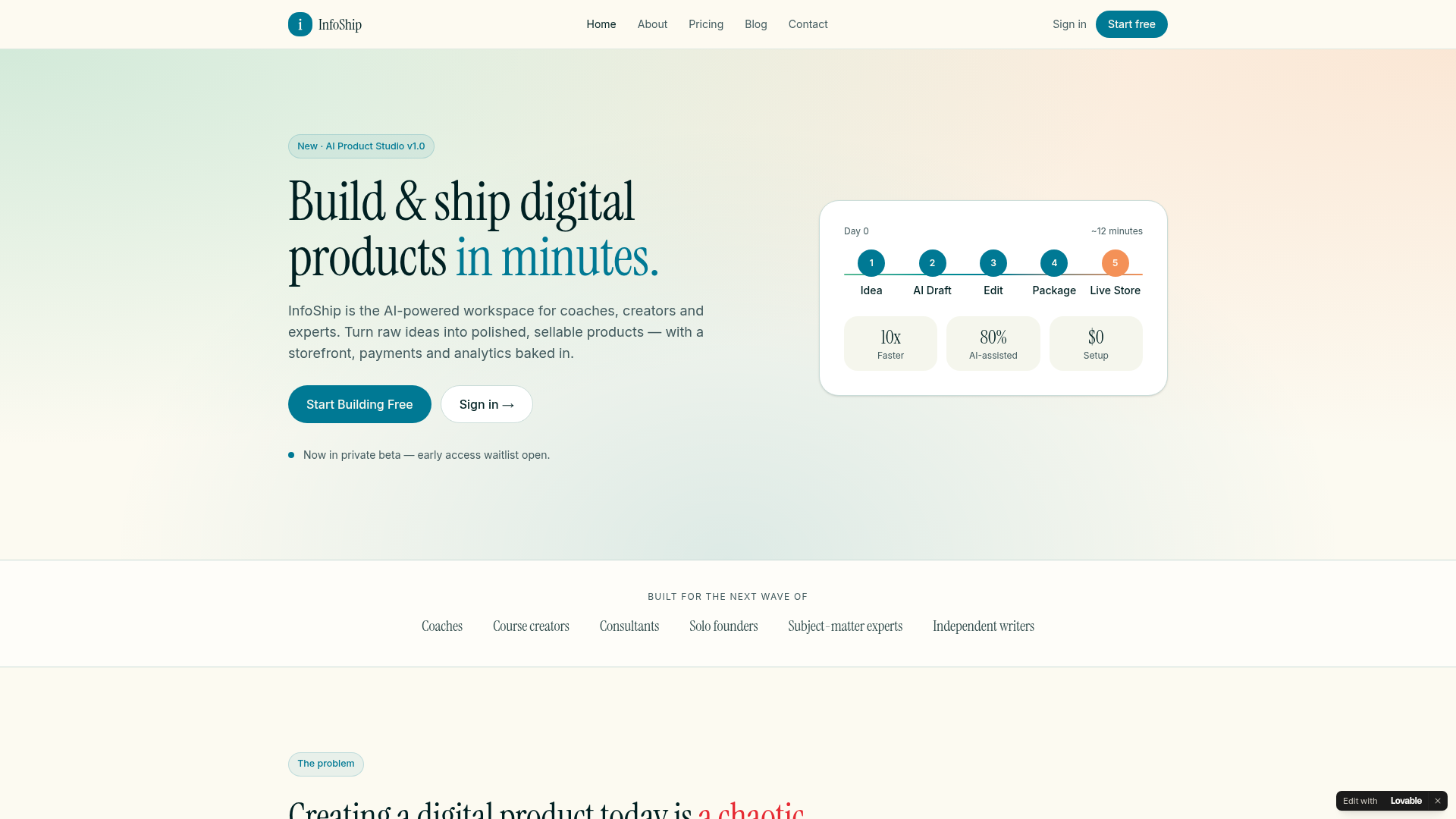 InfoShip — AI product studio for creators