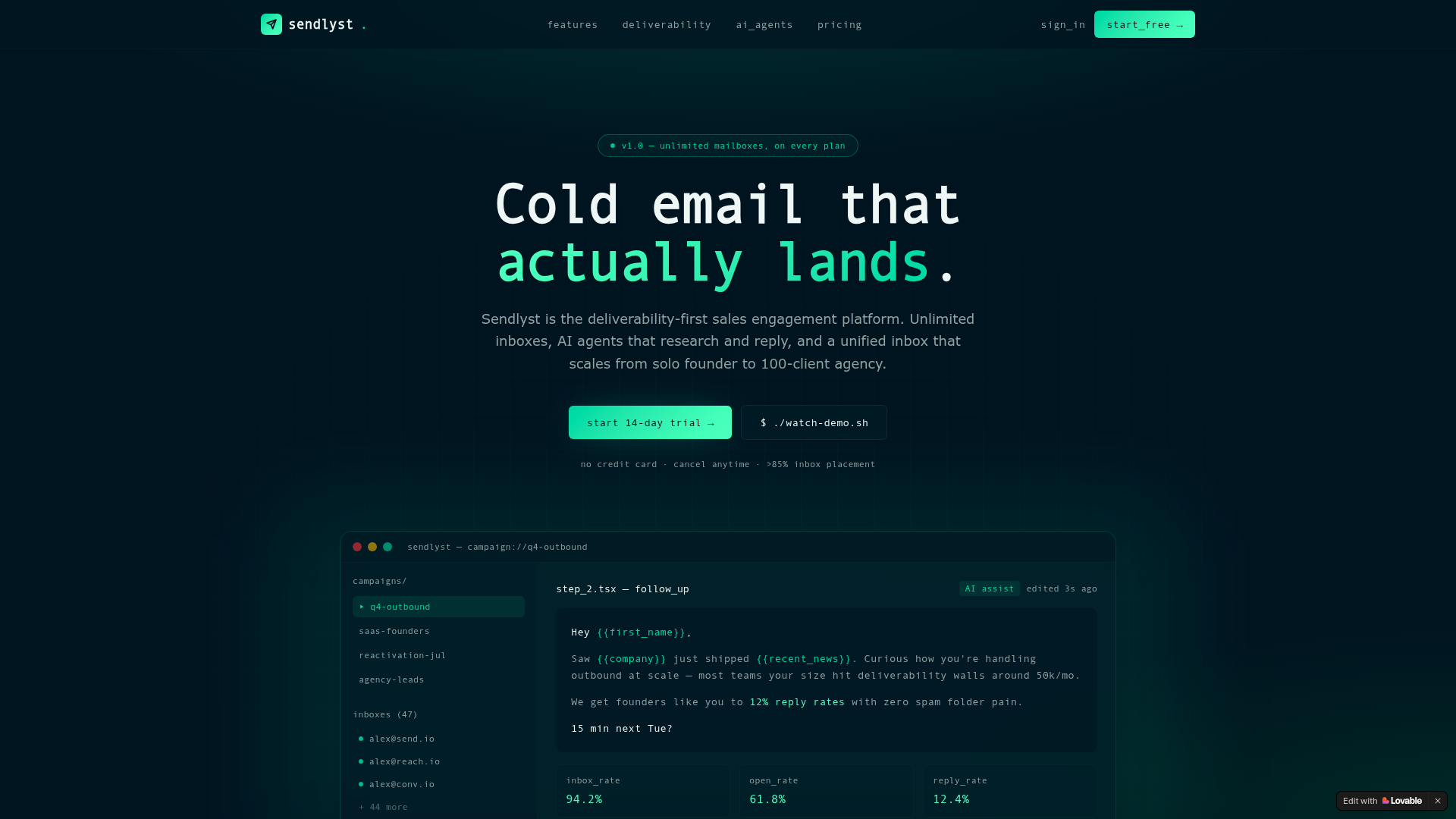 Sendlyst — Deliverability-first cold email